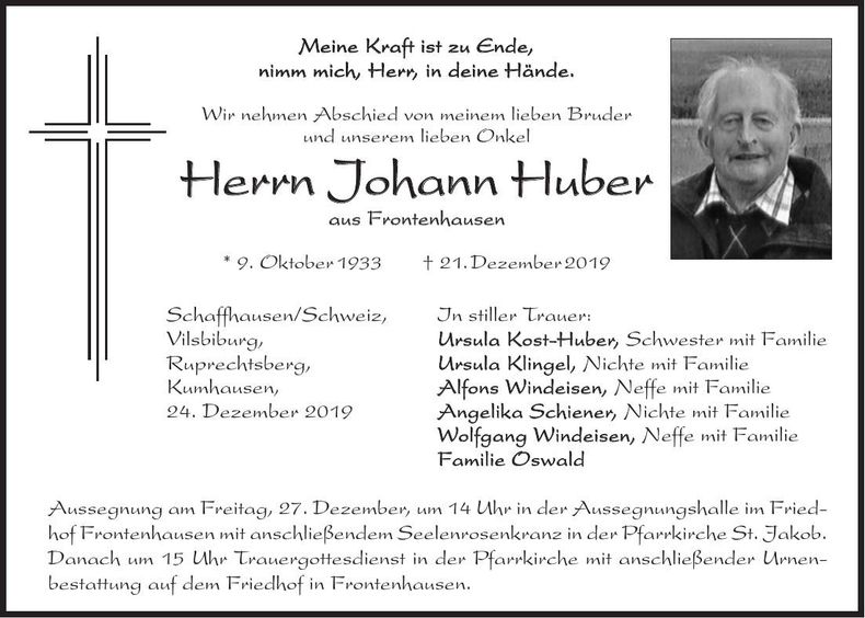 Traueranzeige Johann Huber
