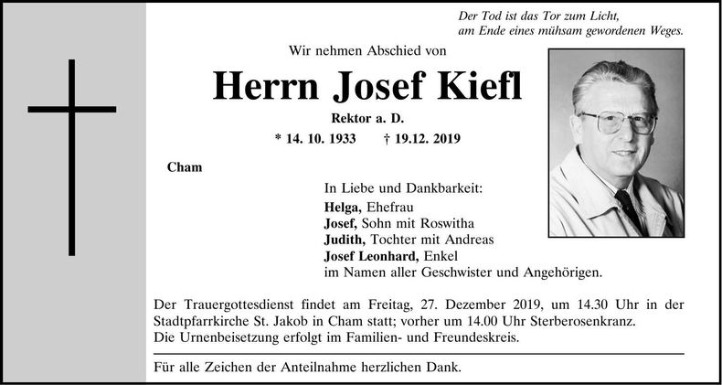 Traueranzeige Josef Kiefl