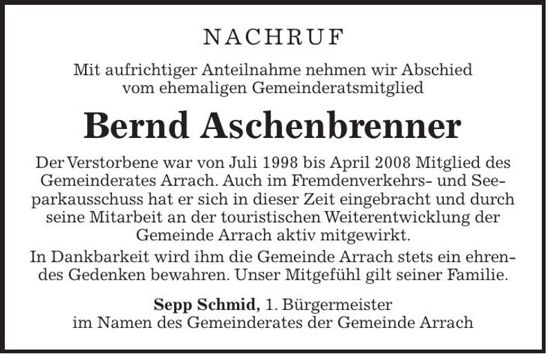Traueranzeige Bernd Aschenbrenner