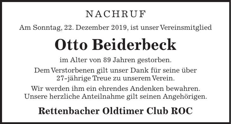 Traueranzeige Otto Beiderbeck