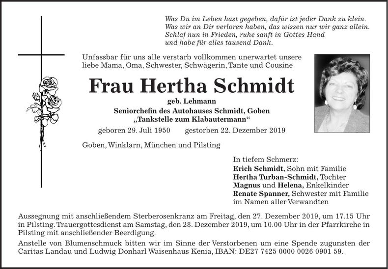 Traueranzeige Hertha Schmidt