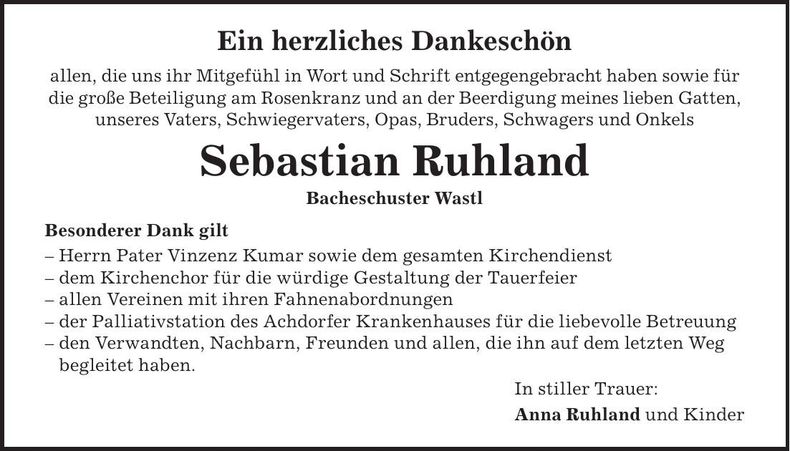 Traueranzeige Sebastian Ruhland