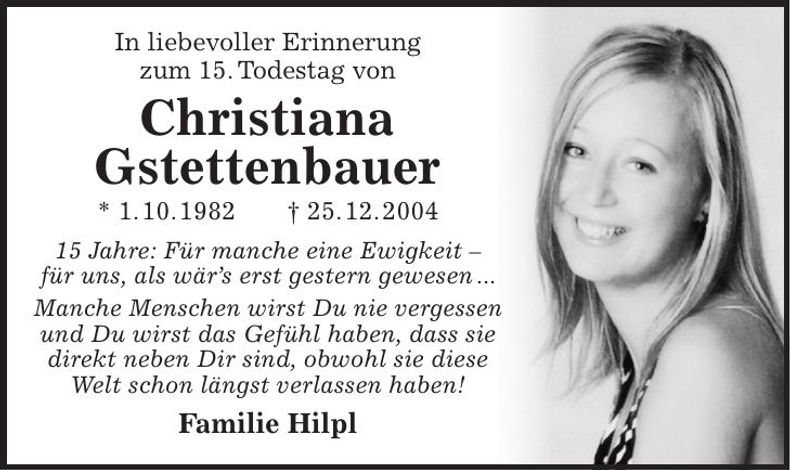 Traueranzeige Christiana Gstettenbauer