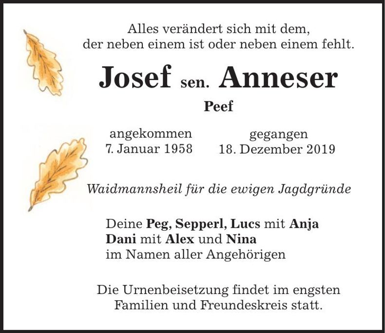 Traueranzeige Josef sen. Anneser