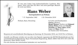 Traueranzeige Hans Weber