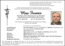 Traueranzeige Max Forster