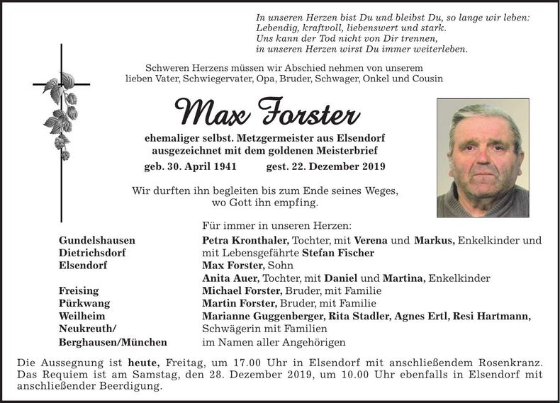 Traueranzeige Max Forster