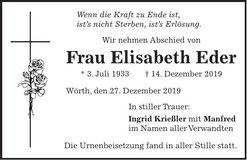 Traueranzeige Elisabeth Eder