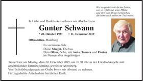 Traueranzeige Gunter Schwann
