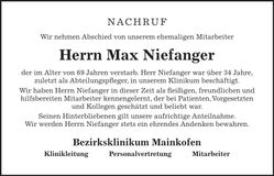 Traueranzeige Max Niefanger