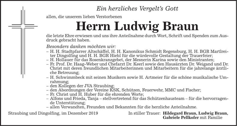 Traueranzeige Ludwig Braun
