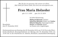 Traueranzeige Maria Holzeder