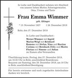 Traueranzeige Emma Wimmer