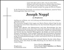 Traueranzeige Joseph Neppl