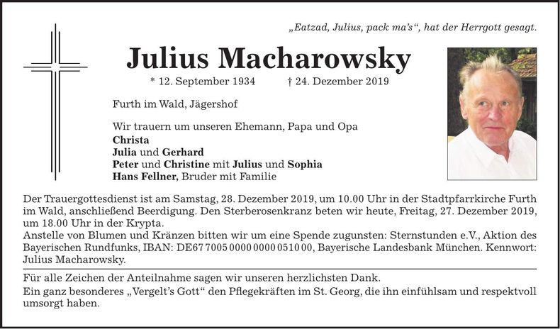 Traueranzeige Julius Macharowsky