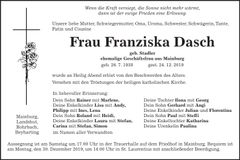 Traueranzeige Franziska Dasch