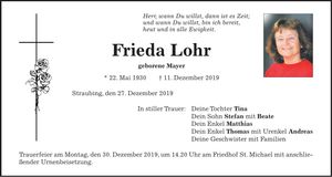 Traueranzeige Frieda Lohr