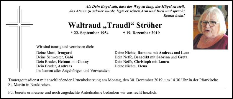 Traueranzeige Waltraud Ströher