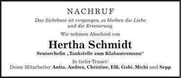 Traueranzeige Hertha Schmidt