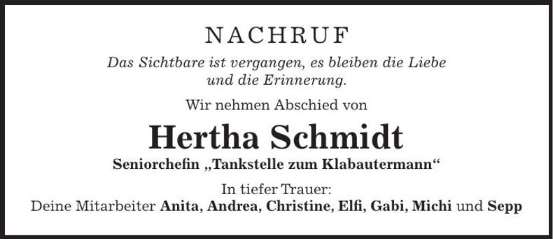 Traueranzeige Hertha Schmidt