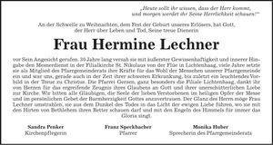 Traueranzeige Hermine Lechner