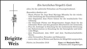 Traueranzeige Brigitte Weis