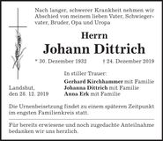 Traueranzeige Johann Dittrich