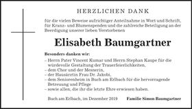 Traueranzeige Elisabeth Baumgartner