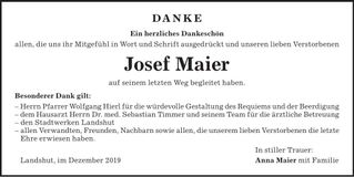 Traueranzeige Josef Maier