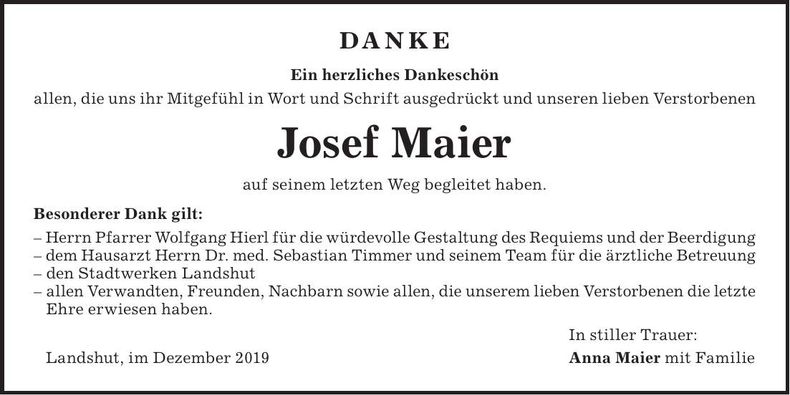 Traueranzeige Josef Maier