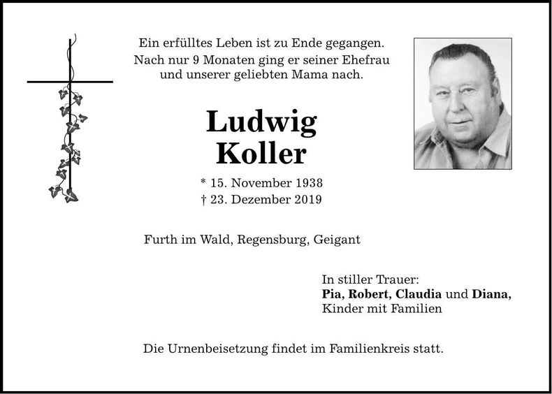Traueranzeige Ludwig Koller