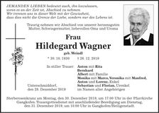 Traueranzeige Hildegard Wagner