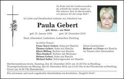Traueranzeige Paula Gebert