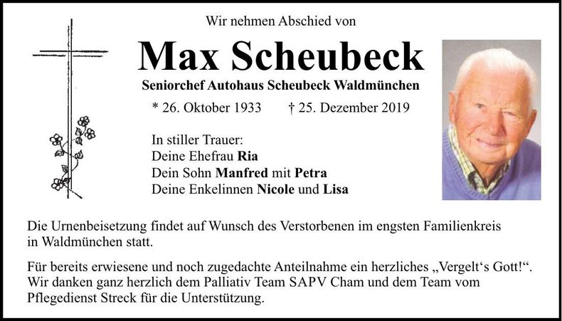 Traueranzeige Max Scheubeck
