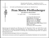 Traueranzeige Maria Pfeiffenberger