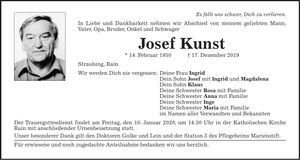 Traueranzeige Josef Kunst