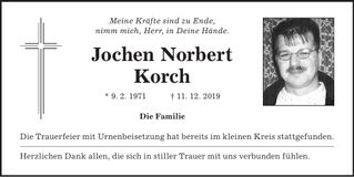 Traueranzeige Jochen Norbert Korch