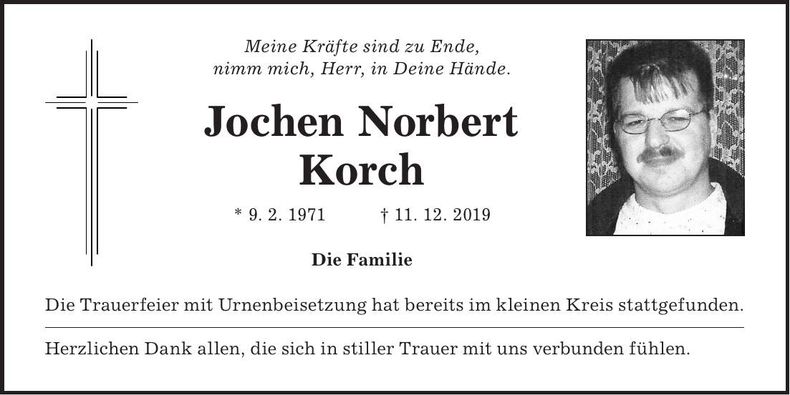 Traueranzeige Jochen Norbert Korch