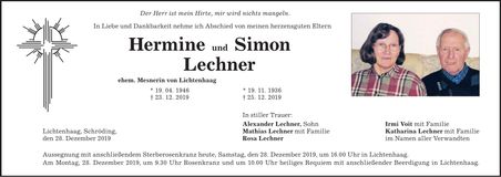 Traueranzeige Hermine und Simon Lechner