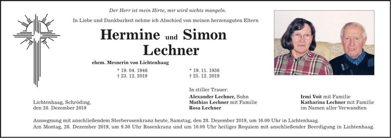 Traueranzeige Hermine und Simon Lechner