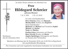 Traueranzeige Hildegard Schreier