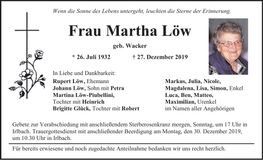 Traueranzeige Martha Löw