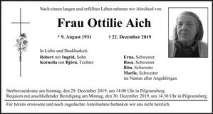 Traueranzeige Ottilie Aich