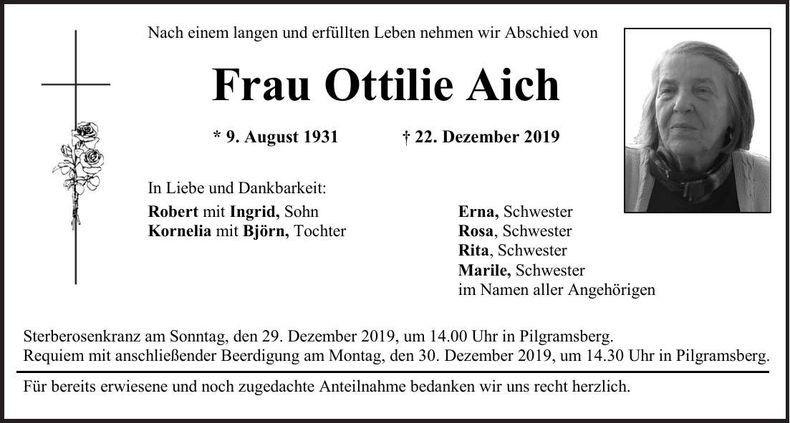 Traueranzeige Ottilie Aich