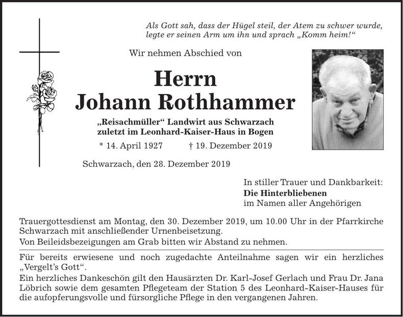 Traueranzeige Johann Rothhammer