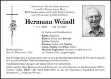Traueranzeige Hermann Weindl