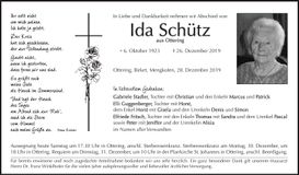 Traueranzeige Ida Schütz