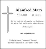 Traueranzeige Manfred Marx