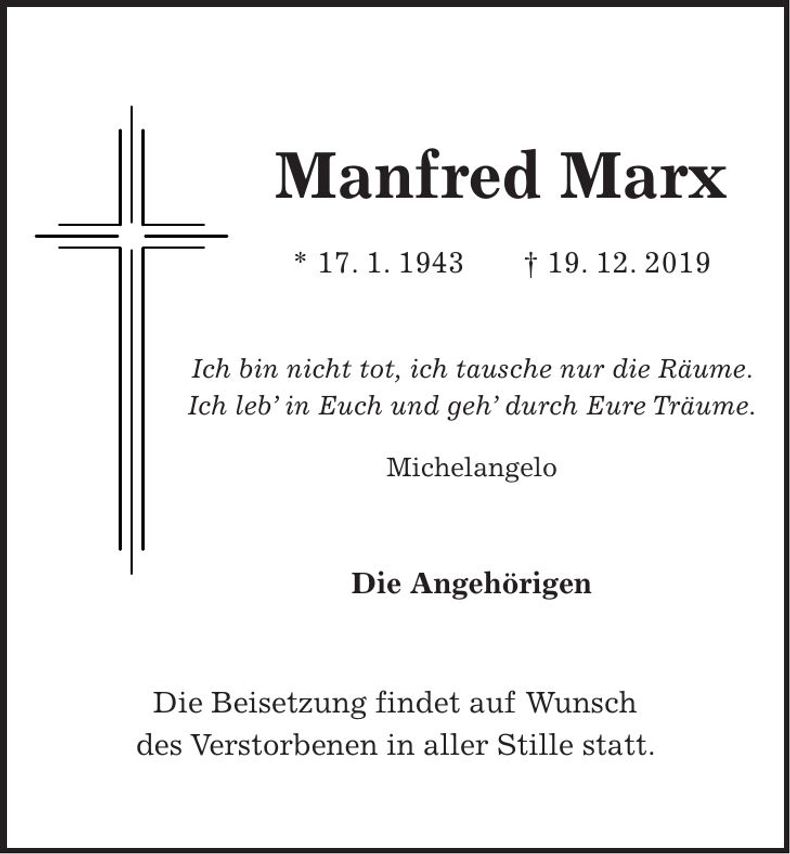 Traueranzeige Manfred Marx