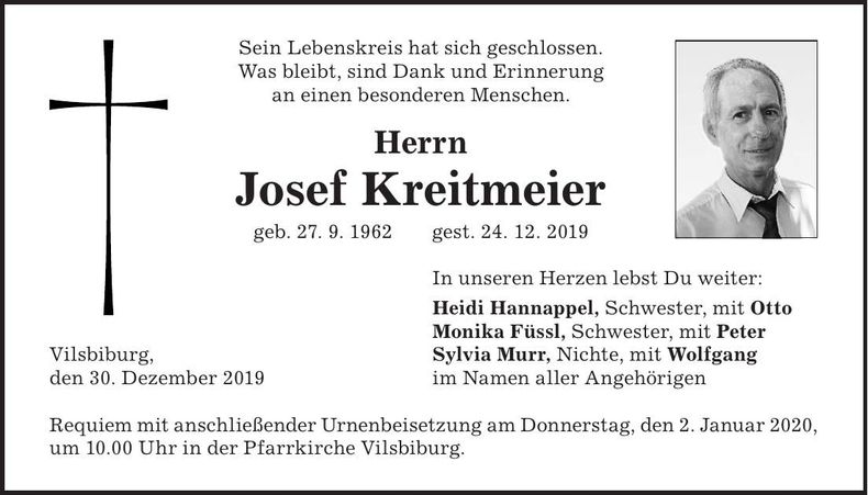 Traueranzeige Josef Kreitmeier